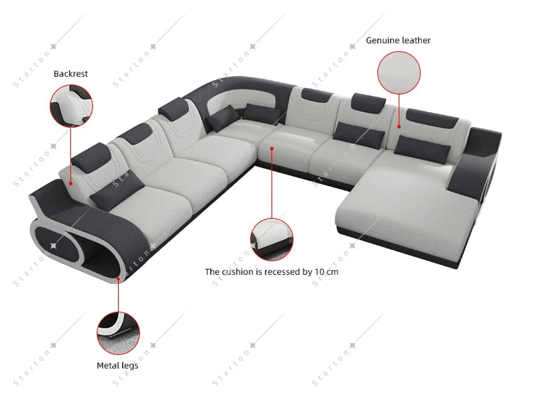 Living Room Luxury Corner Couches Furniture Set U Shape Cover Sectional Leather Sofa