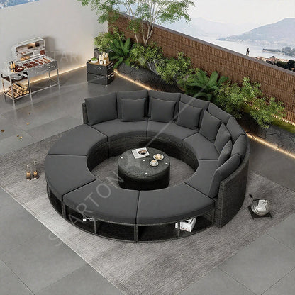 Outdoor Round Rattan Sofa Set Stay Garden Courtyard Curved Rattan Sofa Sectional for Home Outdoor Furniture Modern Patio Set