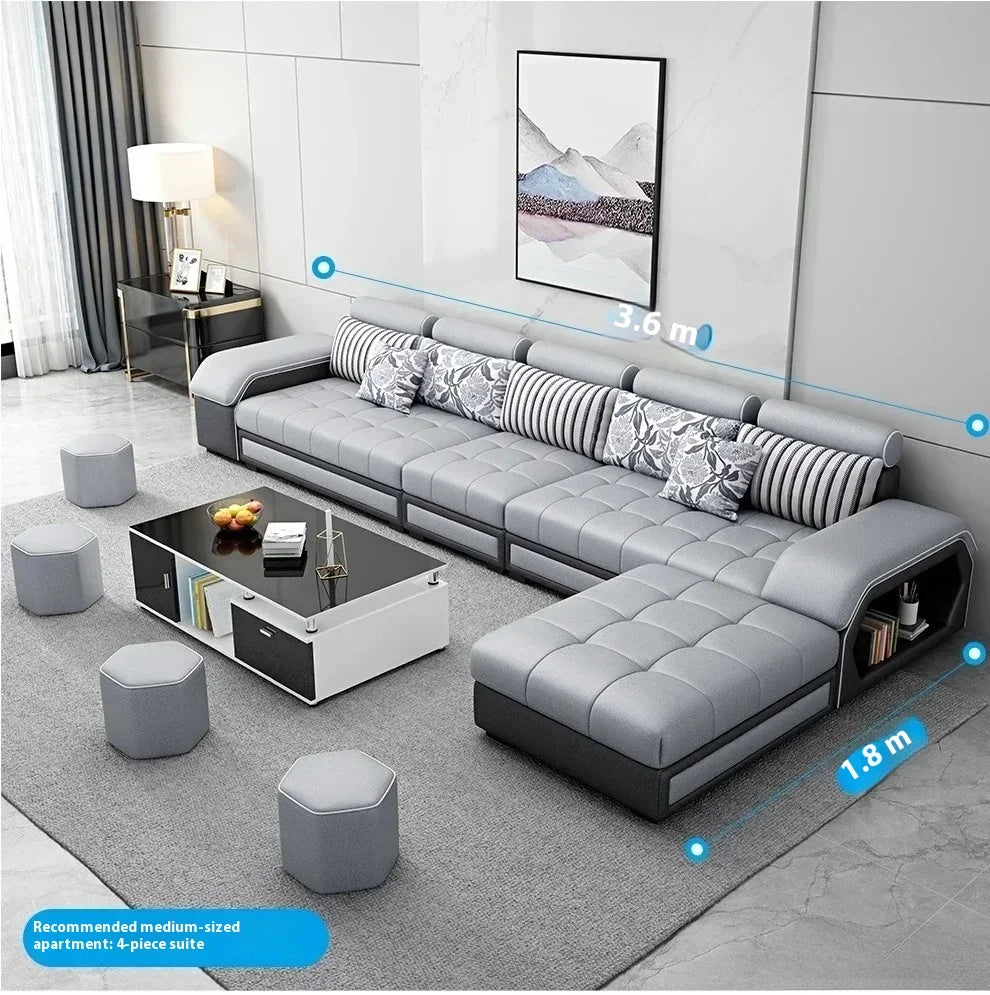 Linlamim Fabric Sofa Set Furniture Living Room Sofa Set with USB and Stools / Big U Shape Cloth Couch Sofas for Home Furniture