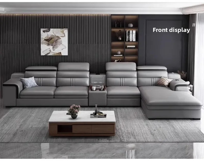 Modern Large Apartment Chaise Leather Sofa Combination Set Light Luxury Living Room Sofas Creative Office Comfortable Large Sofa