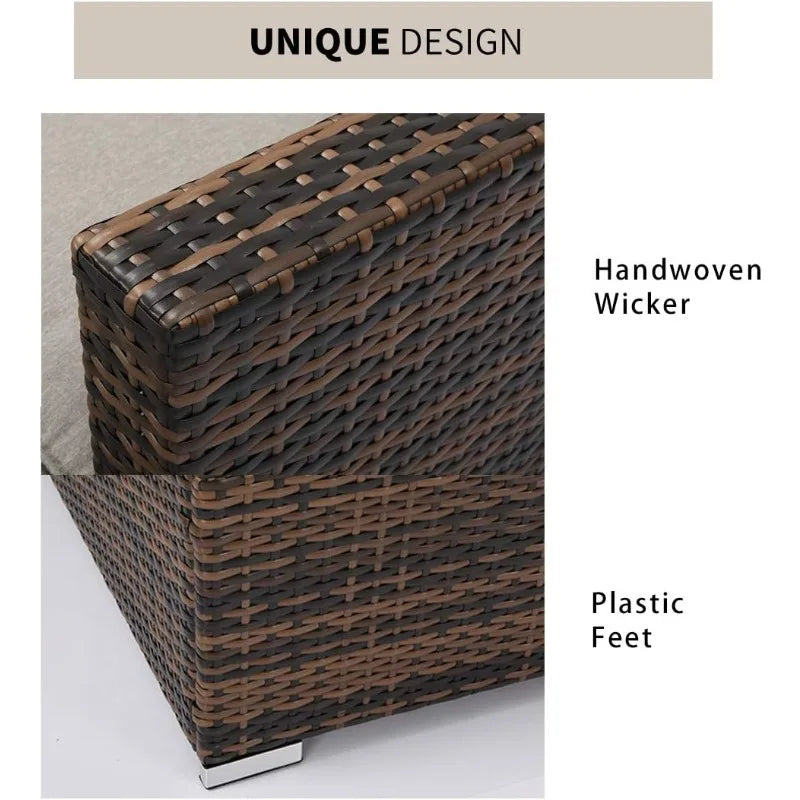 Outdoor Single Chairs All Weather Handwoven Mottlewood Brown Rattan w Warm Grey Cushion w Pillow for Garden