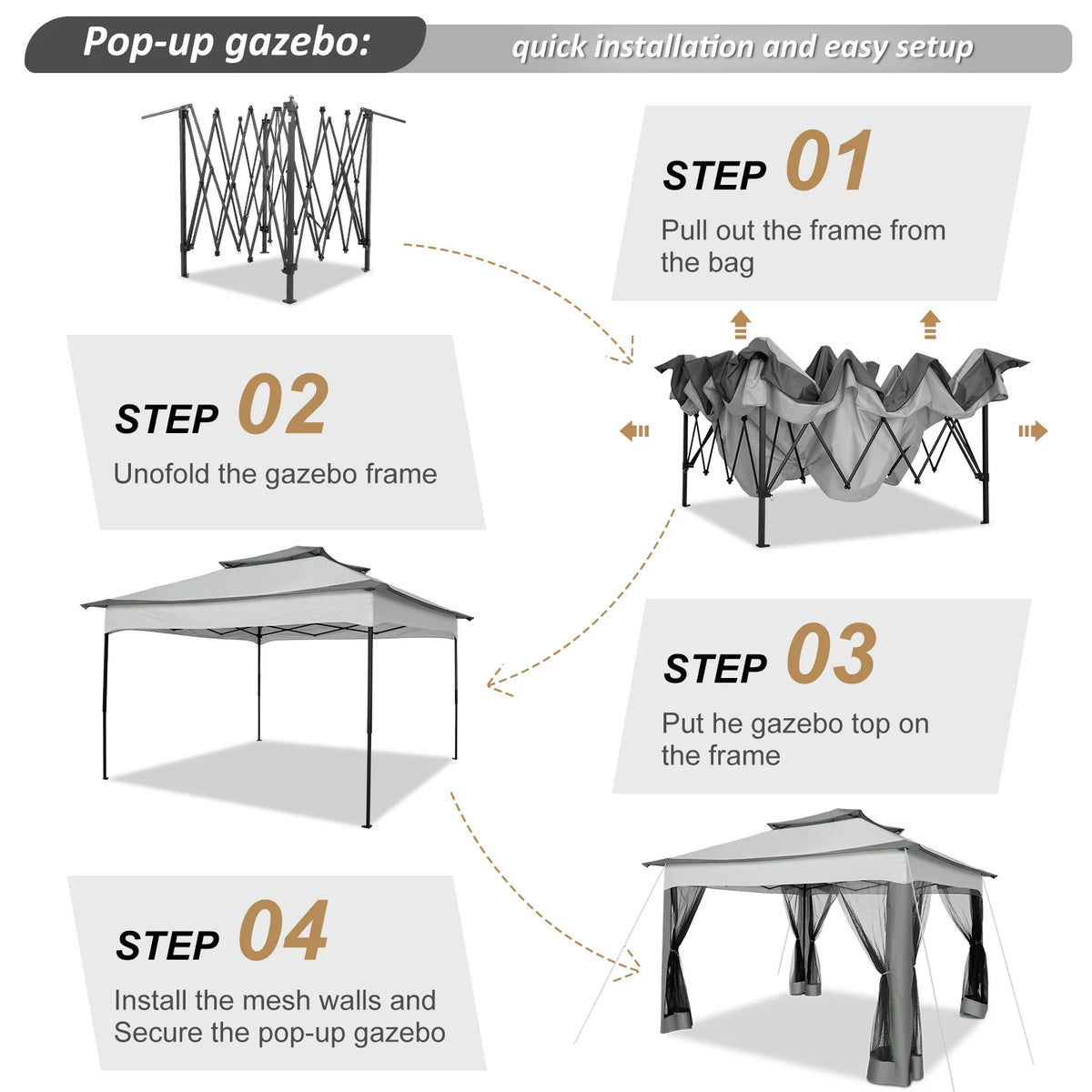 11x11 Pop up Gazebo on Clearance with Mosquito Netting&Sandbags, Outdoor Canopy Tent with 4 Ropes 8 Stakes&Portable Carrying Bag