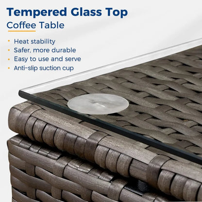 7 Piece Patio Furniture Sets,All Weather Outdoor Sectional Patio Sofa Manual Weaving Wicker Patio Seating Rattan Sofas with Gla