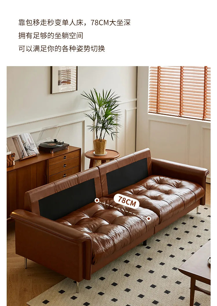 Nordic Italian light luxury medieval French plaid designer living room straight retro oil wax leather cowhide nebula sofa