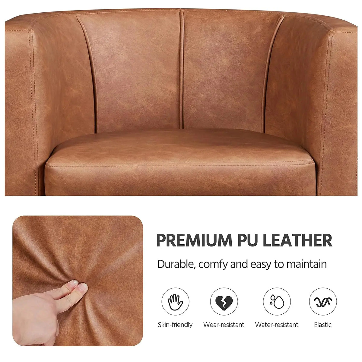 Accent Chair, PU Leather, Modern And Comfortable Armchairs, Upholstered Barrel Sofa Chair For Living Room Bedroom Waiting Room,