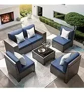 QAZ8-7 Piece Patio Furniture Set Fire Pit Table. Outdoor Conversation Sets Wicker Rattan Sectional Sofa with Coffee TSZ