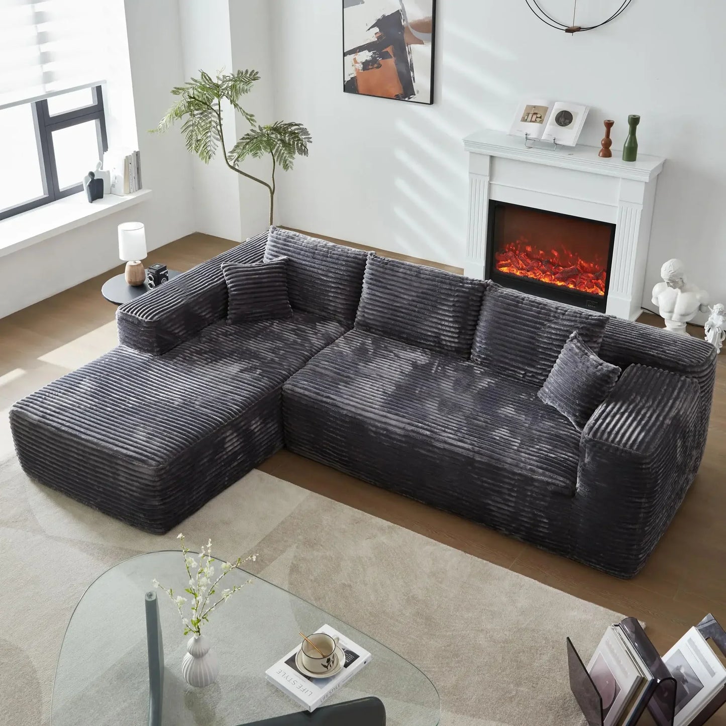 Modular Sectional Sofa Couch Compression Packing Sofa L-Shape Modular Sectional Sofa With Chaise No Assembly Required