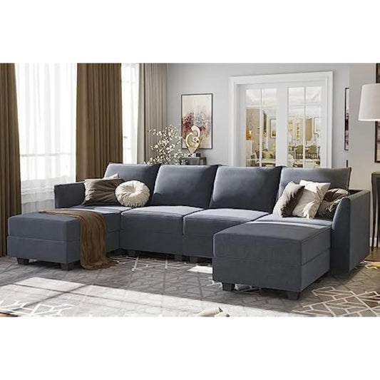 Modular Sectional Sofa U Shaped Sectional Couch with Reversible Chaise Modular Couch with Storage, Bluish Grey
