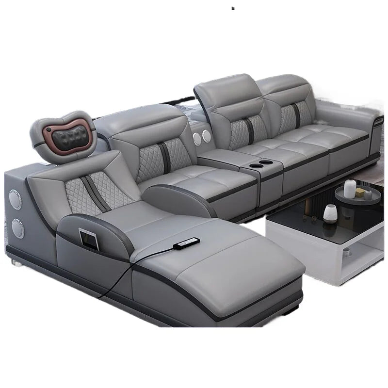 Modern simple massage combination living room leather sofa first layer cowhide  living room