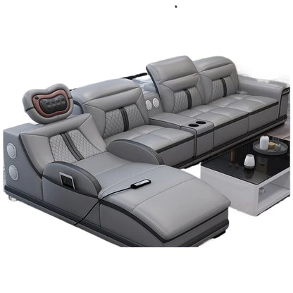 Modern simple massage combination living room leather sofa first layer cowhide  living room