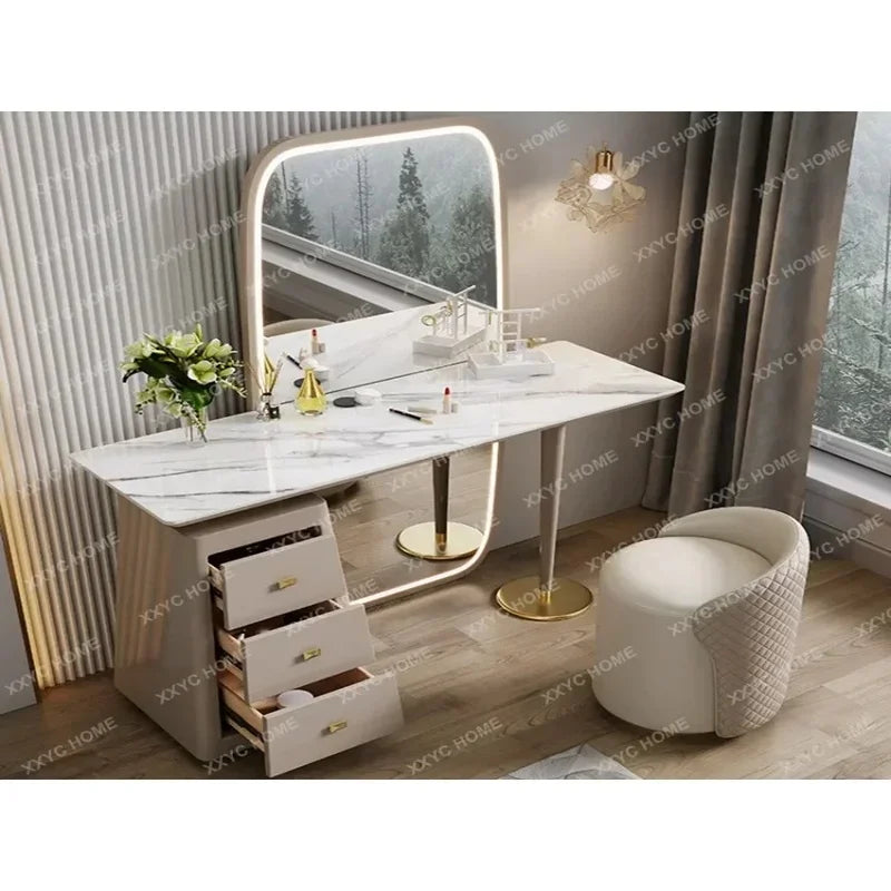 Multifunctional White Makeup Table with Drawers, Nordic Style Luxury Dressing Cabinet for Home Furniture