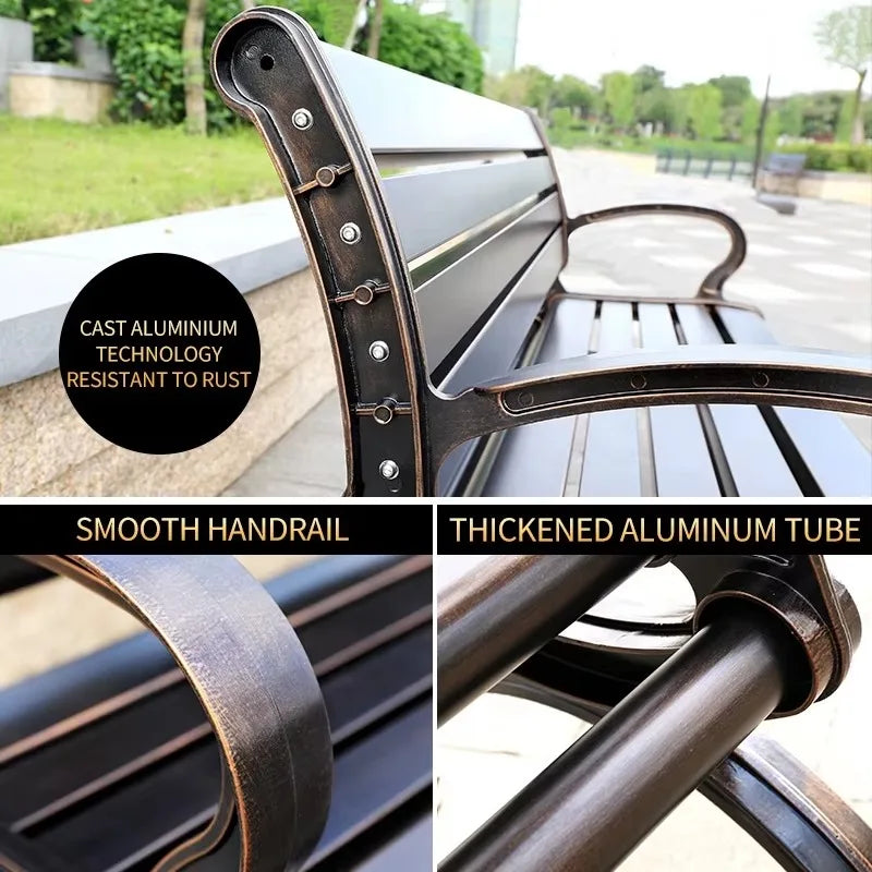 150CM Cast Aluminum Outdoor Bench Chair Patio Bench Metal Benches Park Bench for Garden Outdoor Patio Leisure