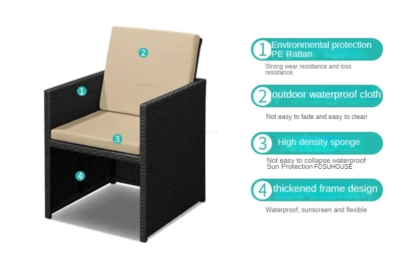 Outdoor Table Chairs Patio Rattan Furniture Set Italian Leisure Open-air Garden Furniture Sets Waterproof and Sun-proof Armchair