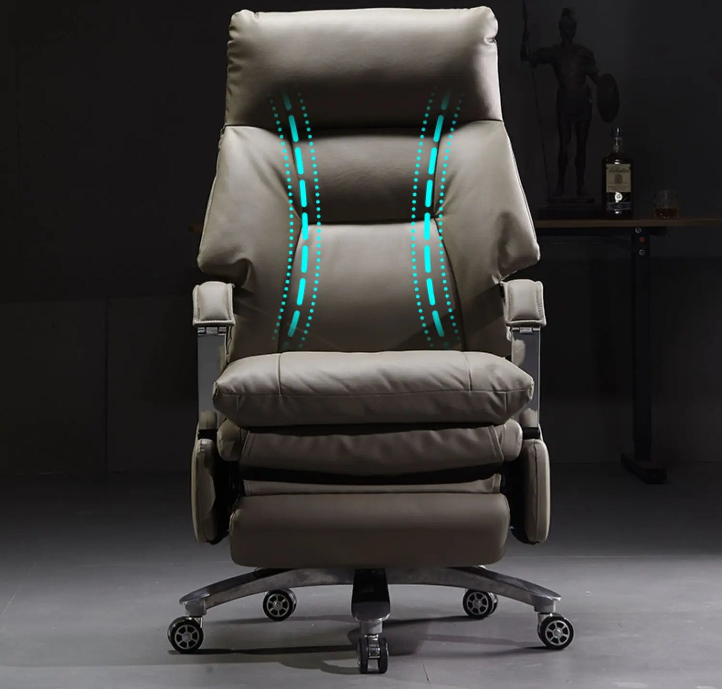 Bedroom Armchair 7-Point Vibrating Leather Office Chair With Wheels Solid Wood Frame Electric Footrest Furniture Gamer Computer