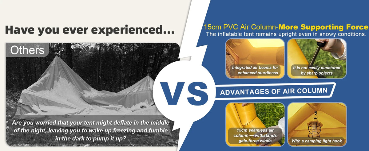 129 Square Feet Large Inflatable Camping Tent 6-8 Person,4 Season Waterproof Inflatable Tent House with AC Vent&Stove Jack