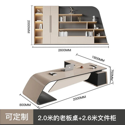 Desk boss table light luxury, big desk, writing desk file cabinet paint boss table