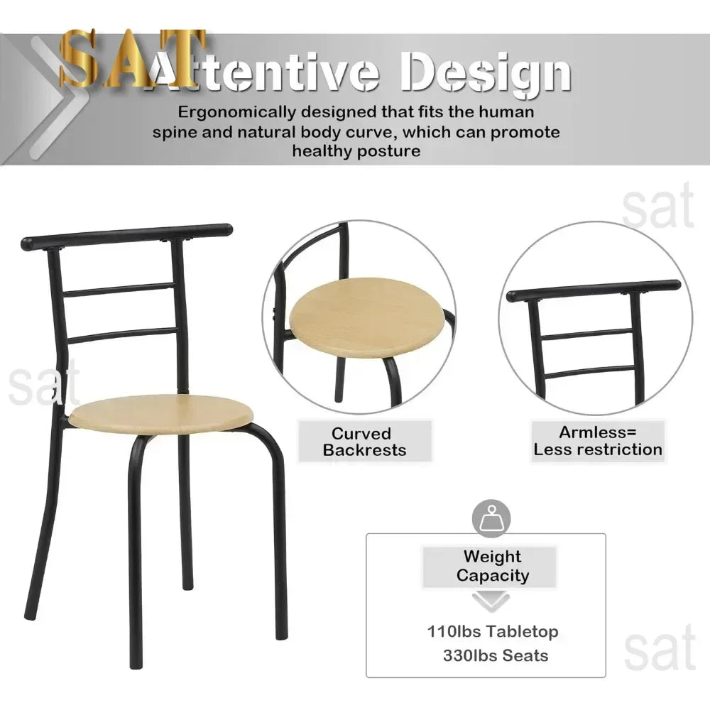 v 3 Piece Small Round Dining Table Set for Kitchen Breakfast Nook, Wood Grain Tabletop with Wine Storage Rack, Save Space, 31.