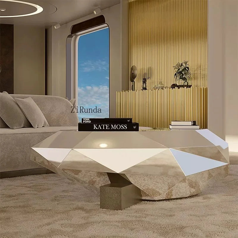 High-end art diamond-shaped coffee table post-modern stainless steel luxury living room furniture