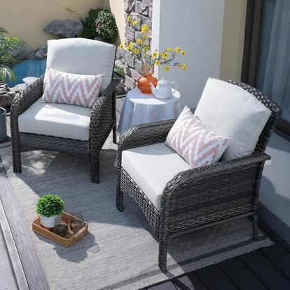 2-Piece Patio Furniture Set, Outdoor Wicker Sofa with Chairs, High Back Rattan Chair with Comfy Cushions for Porch, Customized