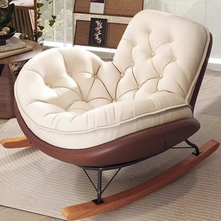 Nordic Style Rocking Chair for Living Room Cat scratch SKin Leather Light Luxury Lounge Chair for Adult Lazy Sofa Balcony Chair