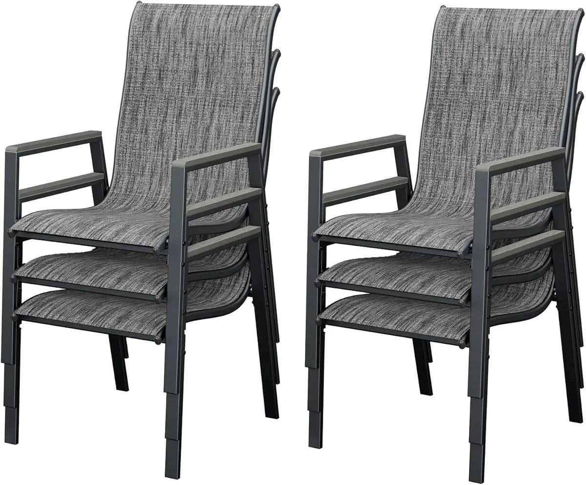 Patio Chairs Set of 6, Stackable Outdoor Dining Chairs with All Weather Breathable Textilene, High Back Metal Frame