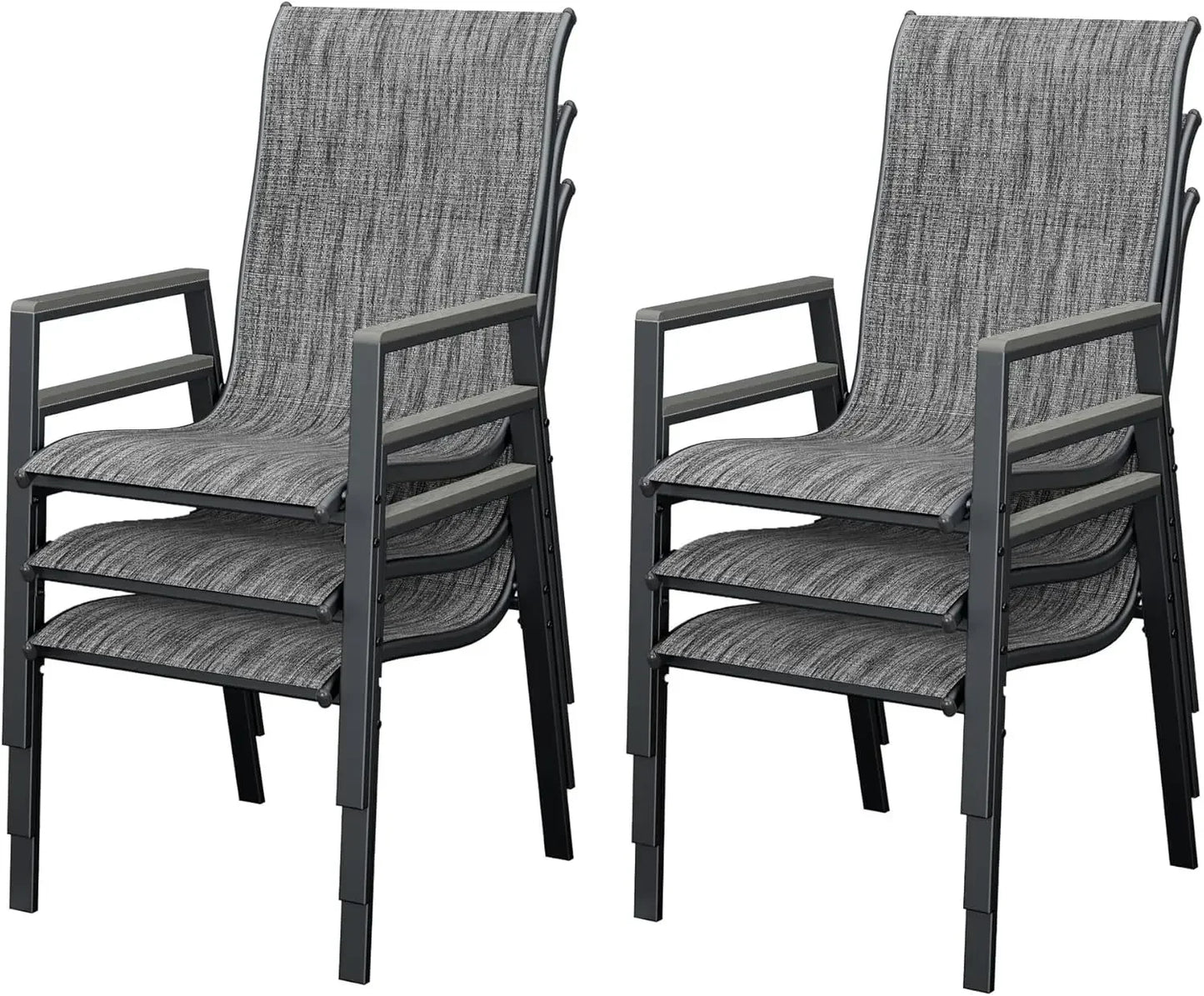 Patio Chairs Set of 6, Stackable Outdoor Dining Chairs with All Weather Breathable Textilene, High Back Metal Frame