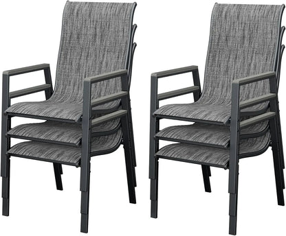 Patio Chairs Set of 6, Stackable Outdoor Dining Chairs with All Weather Breathable Textilene, High Back Metal Frame