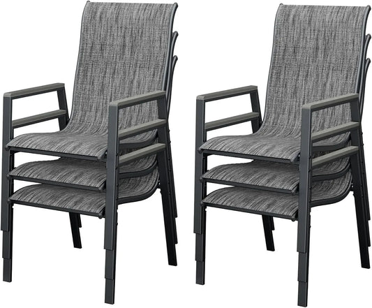 Patio Chairs Set of 6, Stackable Outdoor Dining Chairs with All Weather Breathable Textilene, High Back Metal Frame