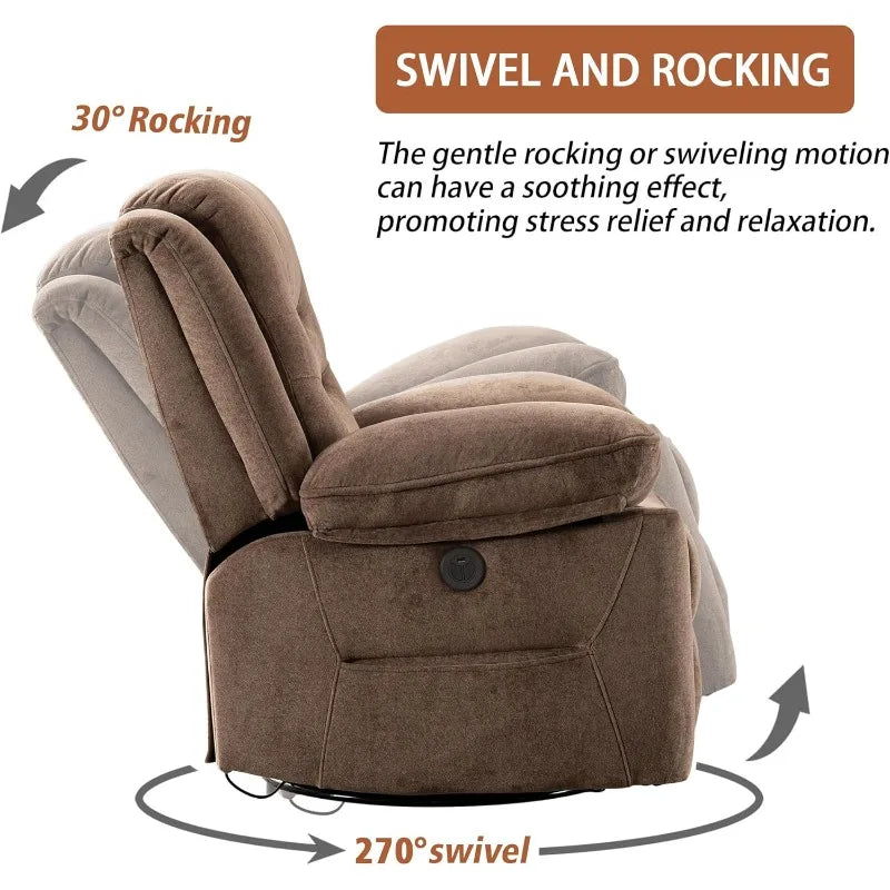 Ketaiyou Power Swivel Rocker Recliner with Massage and Heat,USB Port,Infinite Position, Oversized Electric Glider Rocking Chairs