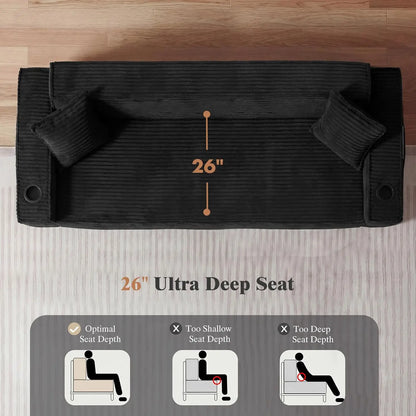 3 Seat Modular Deep Seat Sofa Set with Cup Holder & Side Pocket, Living Room Furniture, Black, Customized
