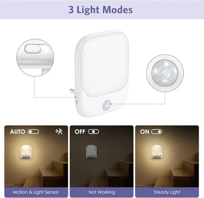 1pc/2pcs EU Plug in LED Motion Sensor Night Lights for Kids Bedroom Auto Dusk to Dawn Sensor Dimmable Wireless Cabinet Lamp
