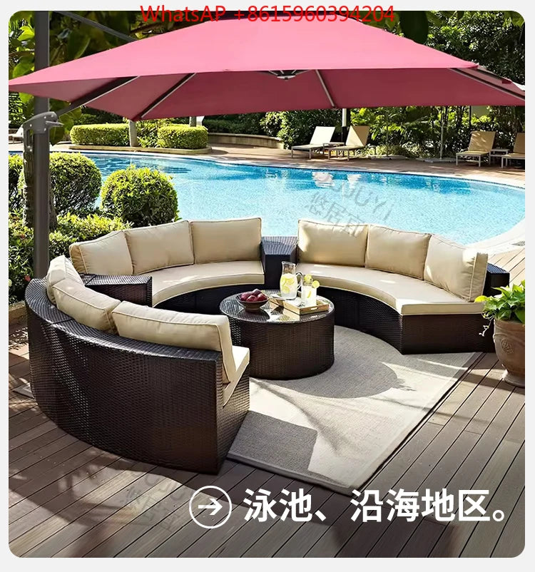 Outdoor sofa combination garden terrace leisure rattan circular courtyard outdoor open-air rattan chair sun room rattan sofa