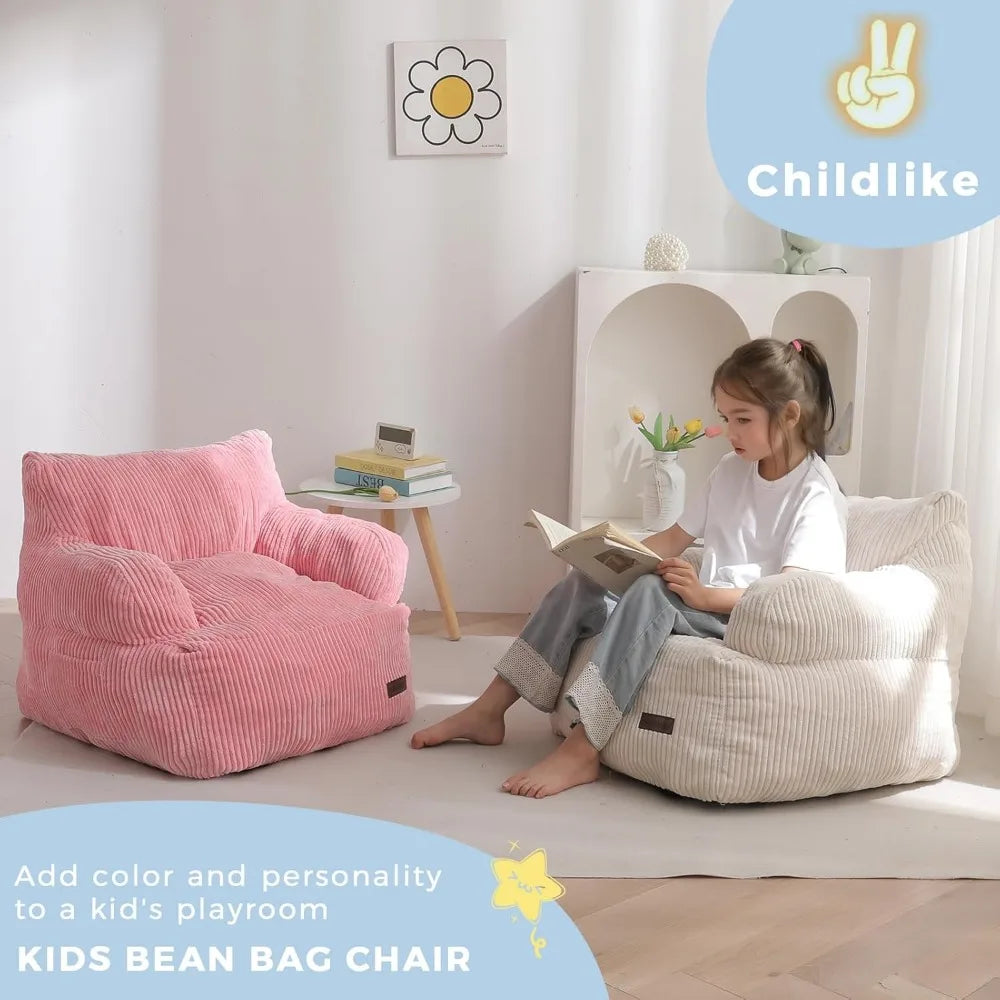 Kids Bean Bag Chair, Toddler Sofa with Foam Filling and Pocket for Gaming Reading Pink