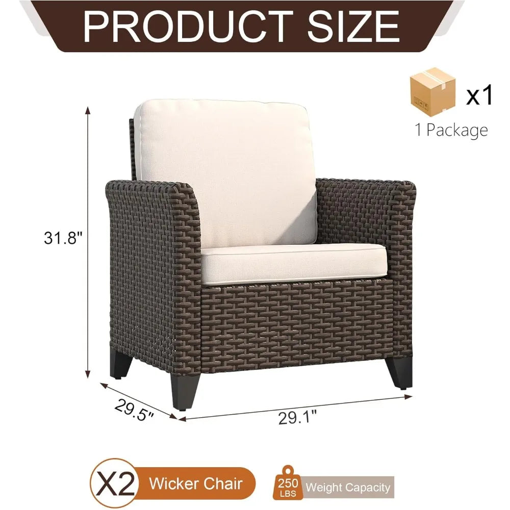 Two-Piece Outdoor Wicker High Back Chairs with Weather-Resistant Cushions for Patio, Garden, and Deck Use