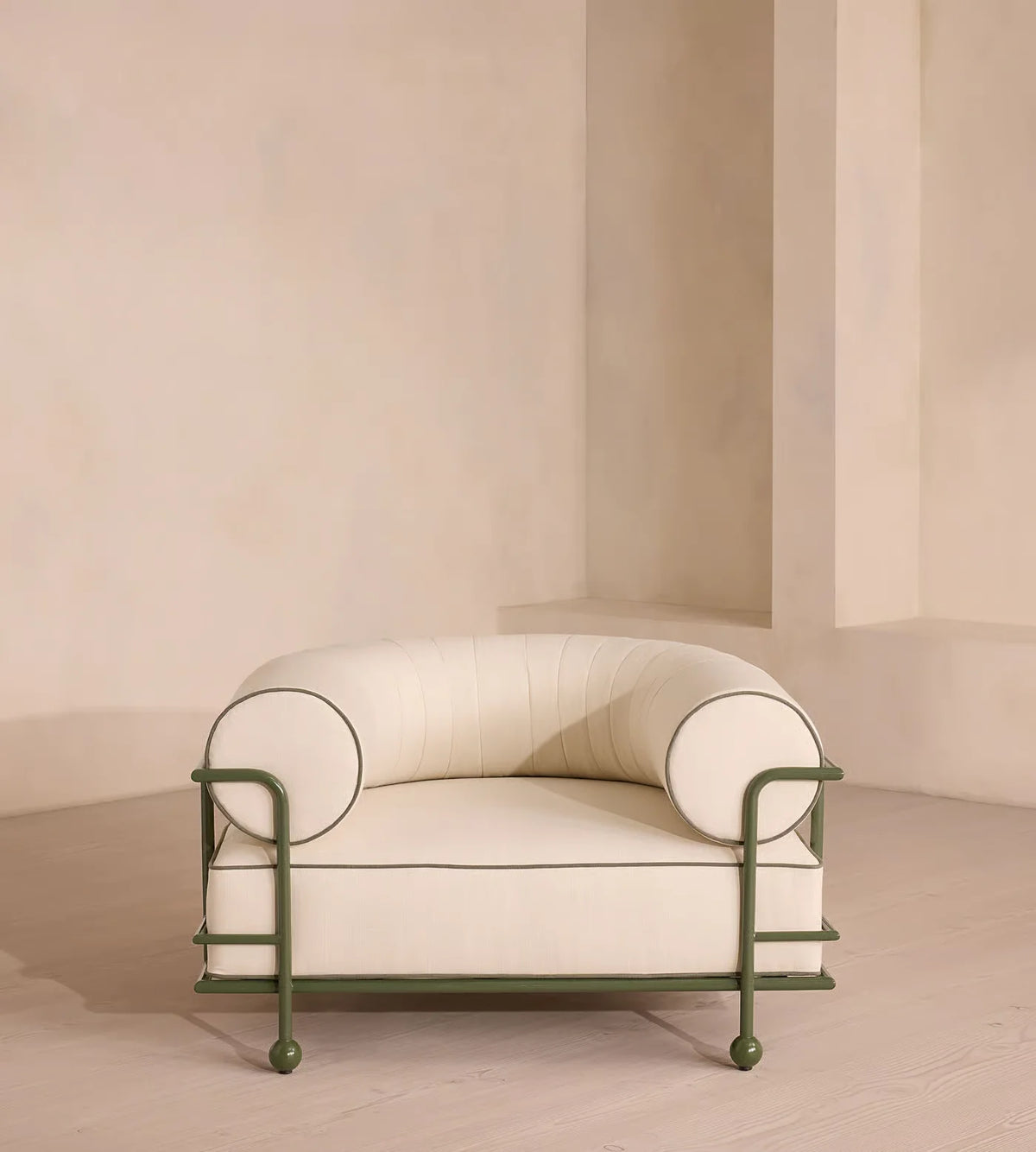 Modern aluminium garden armchair with flexible seating and natural woven chair for outdoor furniture