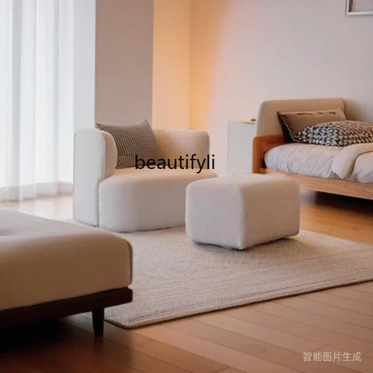 Nordic Light Luxury Cream Style Single Lambswool Couch Home Living Room Bedroom Couch Designer Chair