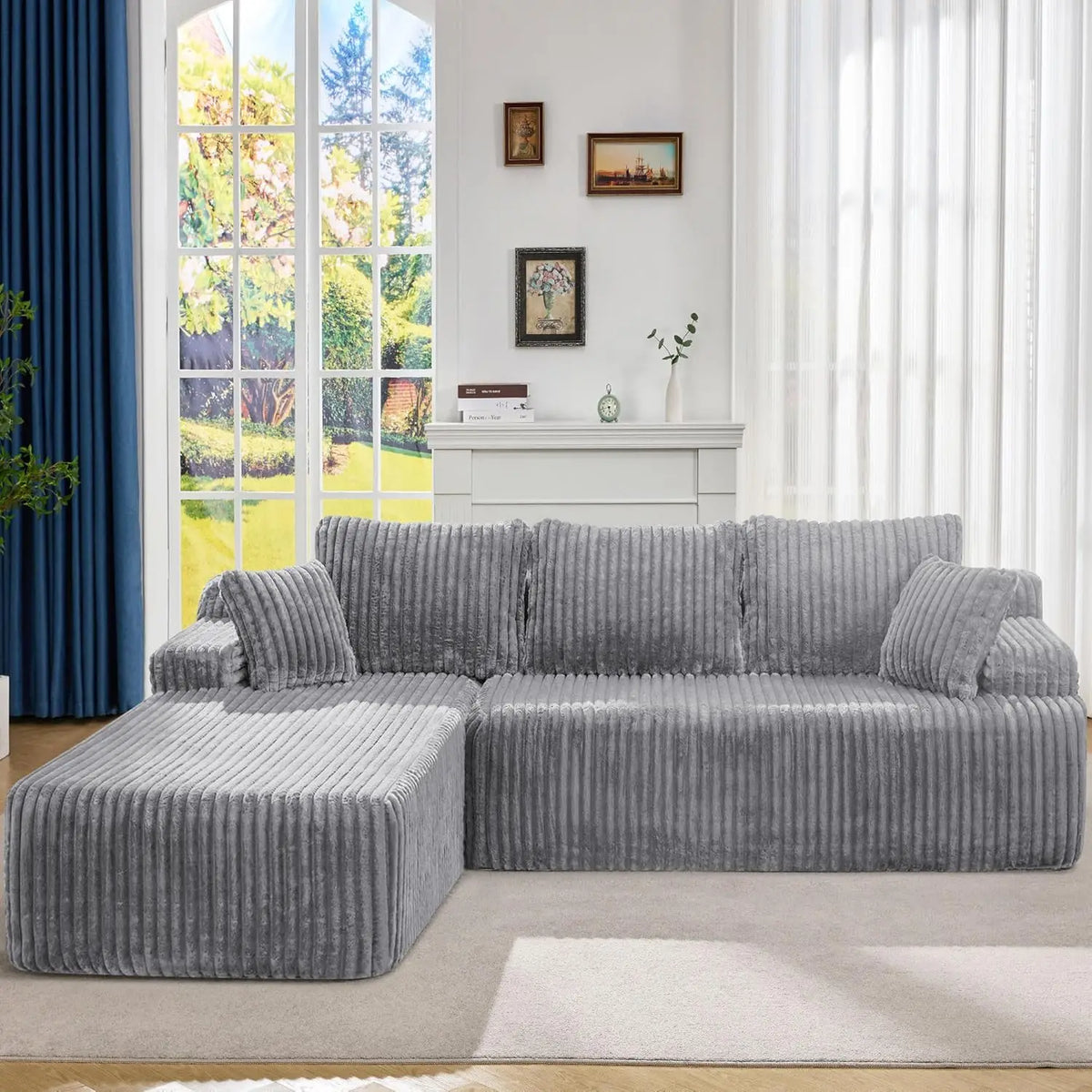 Sectional Sofa Couch, L-Shape Couch 3 Seater Couches for Living Room, Cloud Couch with Oversized Chaise