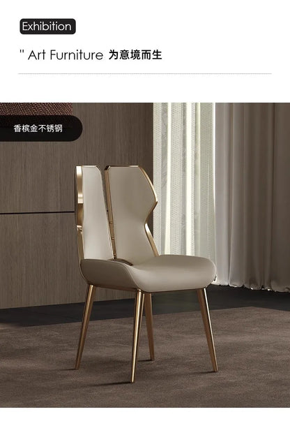 Light Luxury Stainless Steel Dining Chairs Relaxing Home Modern Simple Kitchen Relax Chairs Backrest Leather Aesthetic Furniture