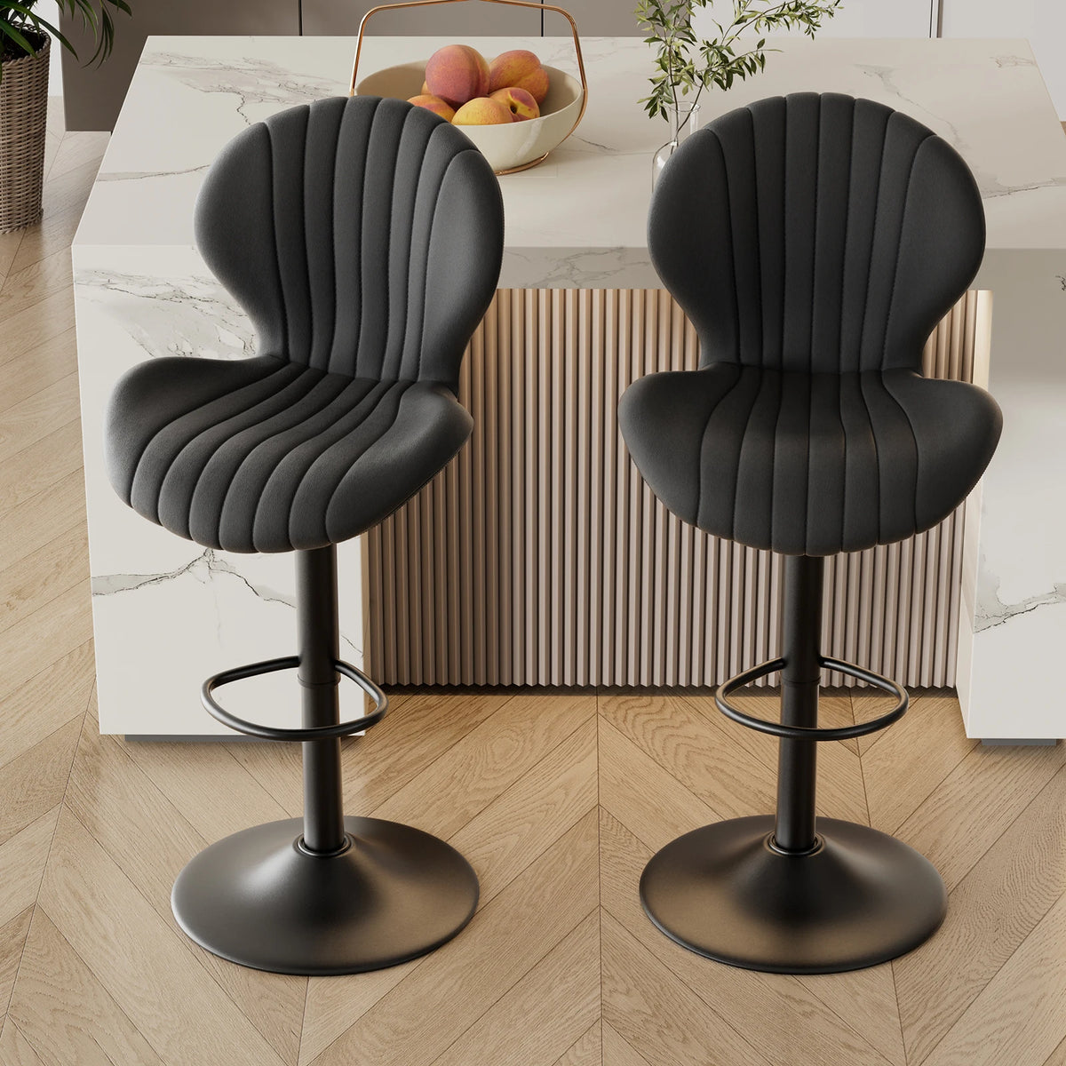 2pcs Bar Chair, 360° Rotating, Adjustable Height, Artificial Leather Upholstered With Backrest, Suitable For Dining Room