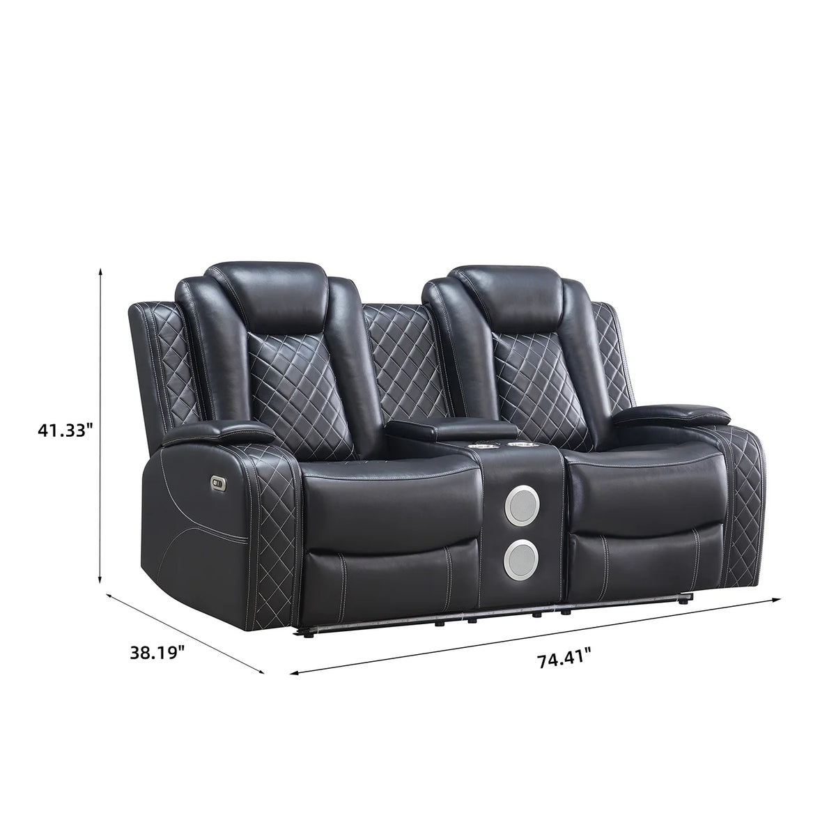 Power Reclining Sofa Couch with Wireless Charger 3 Seaters Recliner  Reading Light Leather Bluetooth Speaker Theater Seating LED