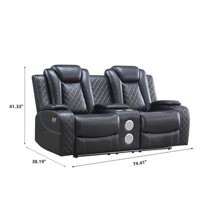 Power Reclining Sofa Couch with Wireless Charger 3 Seaters Recliner  Reading Light Leather Bluetooth Speaker Theater Seating LED