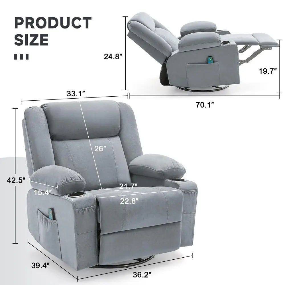 Rocker Recliner Chair with Heat and 8Point Massage, Extra Wide Manual Lounge Sofa for Adults, Overstuffed Living Room Chair wit