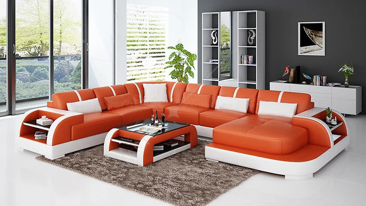 China Supplier's Customized Modern Leather Sofa Set Genuine Leather Home Furniture with Sponge Filling for Living Room