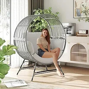 Egg Chair Outdoor Indoor, Oversized Rattan Chair with Thicken Cushion, 510LBS Capacity Wicker Patio Lounge Chair, Basket Chair f