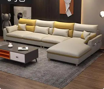 Luxury Charging  Sofas Bed U Shaped Sectional Furniture 7 Seat Modern European Fabric Living Room Sofas Set