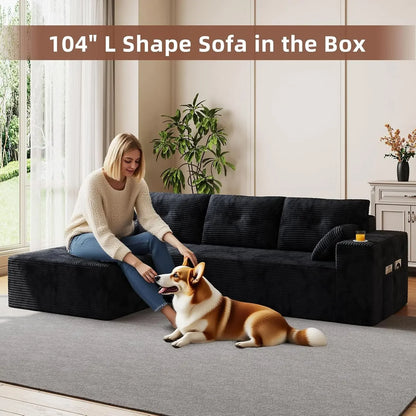 109" Boneless Couches for Living Room, Modular Sectional Sofa with Oversized Chaise, L-Shape Cloud Couch with Deep, Customized