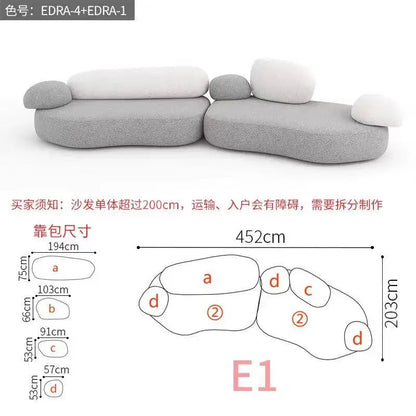 Italian minimalist pebble art sofa villa large flat living room special-shaped module fabric sofa Internet celebrity