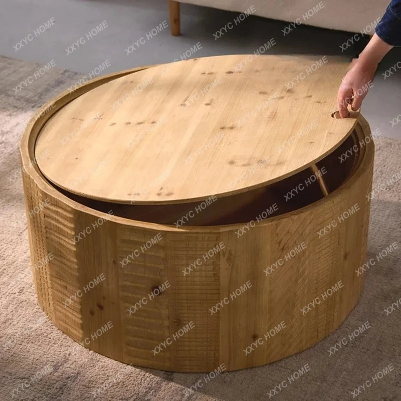 Y Solid wood small coffee table storage living room sofa  mobile side table retro Nordic creative log