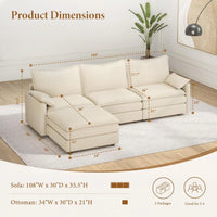 108" L-Shaped Chenille Cloud Sectional Sofa, Deep Seat Modular Couch with Movable Ottoman, Customized
