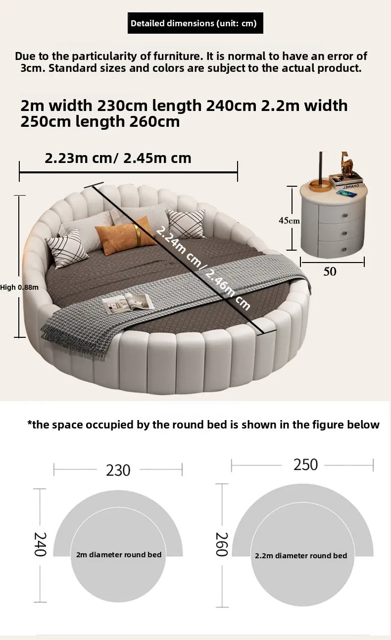 modern simple round bed leather double apartment master bedroom princess bed marriage base de cama king size home furniture